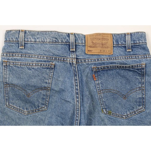 Vintage 90s Levis 505 Orange Tab Mens 34 Thrashed Denim Jean Shorts Jorts USA - Picture 12 of 16